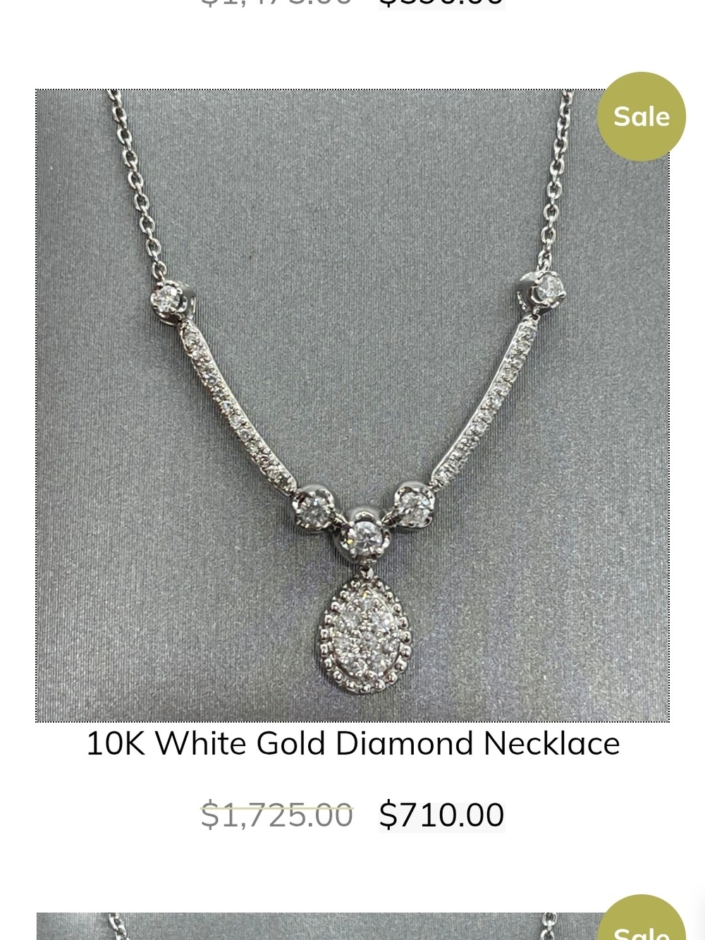 10K White Gold Diamond Teardrop Necklace - White
